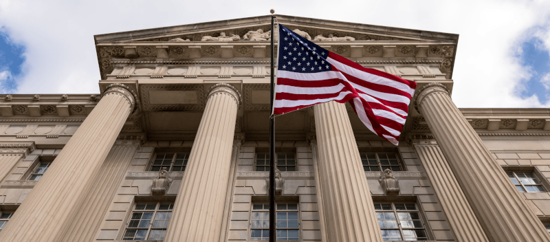 Courthouse with American flag